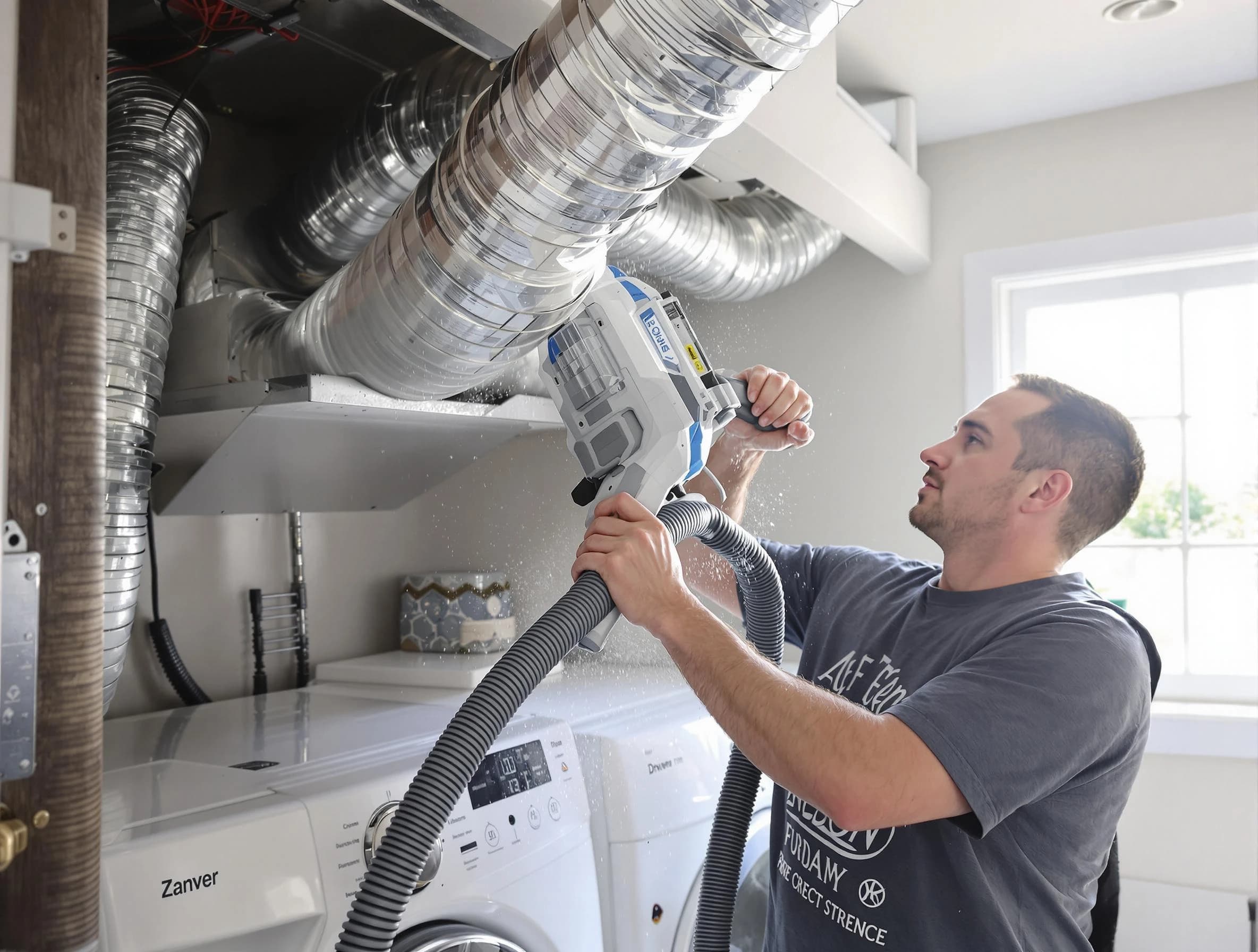 New Kensington Dryer Vent Cleaning specialist cleaning deep within a dryer vent duct system in New Kensington
